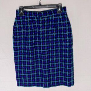 Vintage Cimone Blue Purple Black Wool Houndstooth Plaid Mini Skirt S